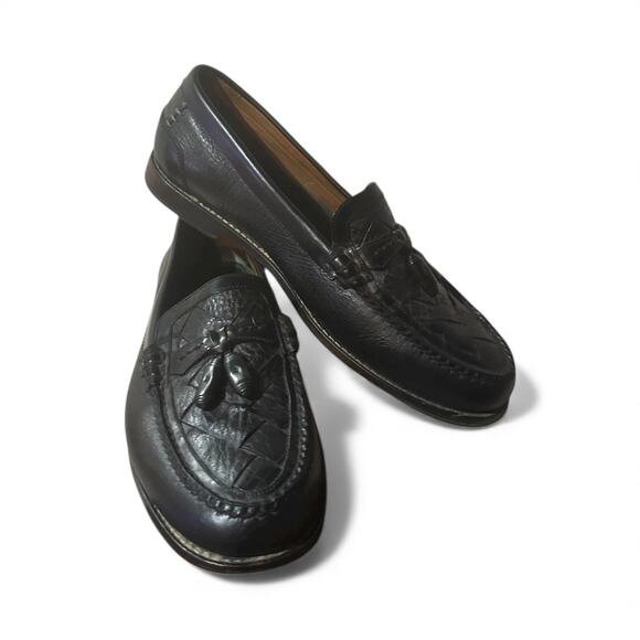 H.S. Trask Bozeman Montana Men Tassel Leather Loafer Shoes Size 10M Black Brazil - Picture 4 of 7